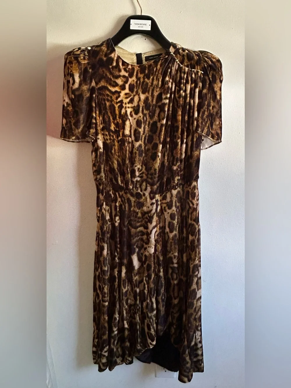 Isabel Marant Ulia Leopard Print Velvet Midi Dress Fauve Silk Size 42 US 8 10 - Picture 2 of 12